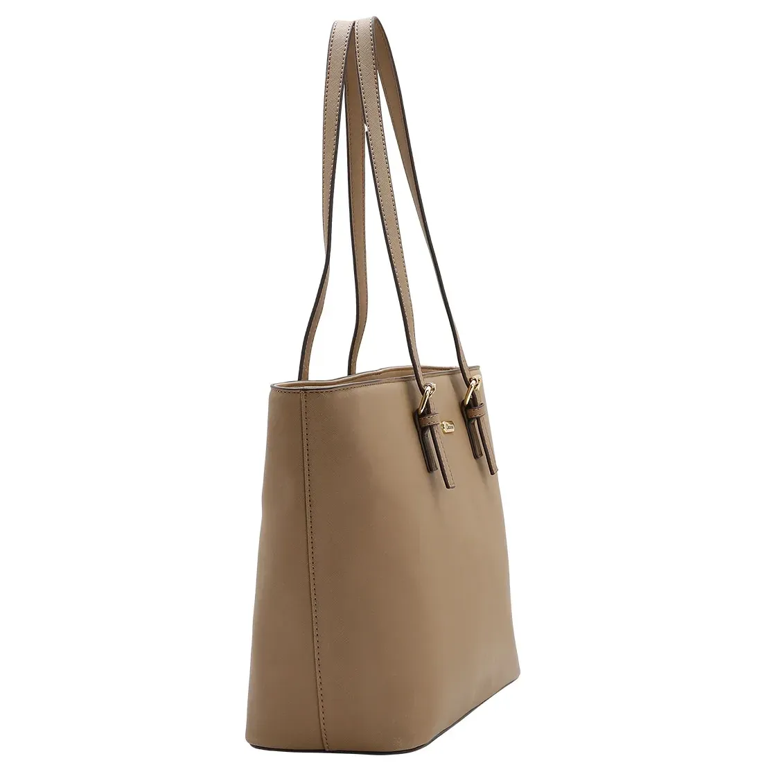 Bolsa Chenson casual chic marrom vista lateral mostrando alças longas duplas e costuras